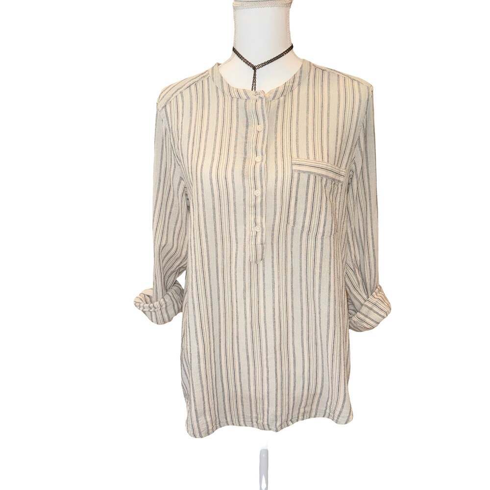 Lucky Brand Women's Striped Cotton Henley Shirt Size M